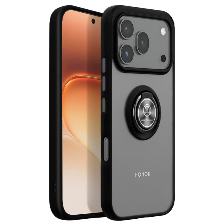 Противоударная накладка с кольцом совместимая с Honor 600/600 Pro затемненная черный кант