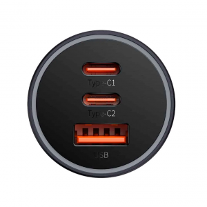 Автомобильное зарядное устройство Baseus USB/2 Type-c 65w металл серый