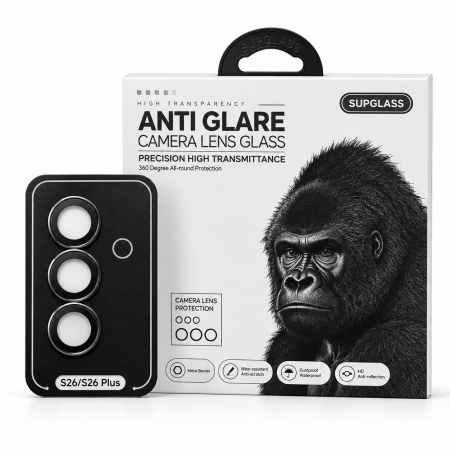 Защитное стекло Gorilla Glass на камеру совместимое с Samsung S26/S26 Plus черное