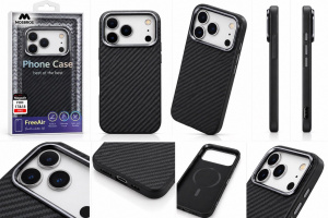 Пластиковая накладка FreeAir c MagSafe совместимая с iPhone 18 Pro/17 Pro под карбон черная