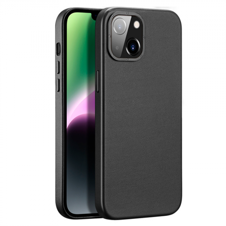 Пластиковая накладка Dux Ducis GRIT series с MagSafe совместимая с iPhone 14 Plus экокожа черная 