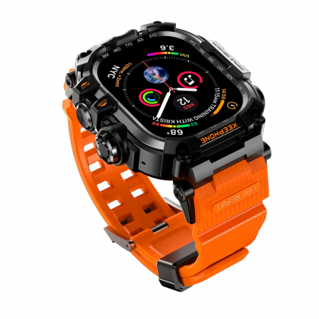 Противоударный кейс с ремешком Keephone Bassion совместимый с Apple Watch Ultra 49mm черный/оранжевый - фото 2