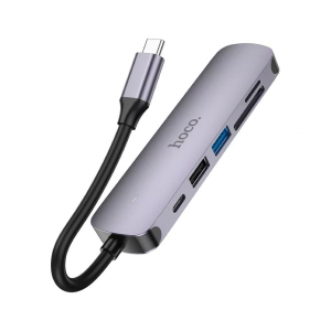 USB-концентратор HOCO HB28 6 Гнезд PD, USB3.0, USB2.0, USB HDTV. SD, Micro SD. 4К серый