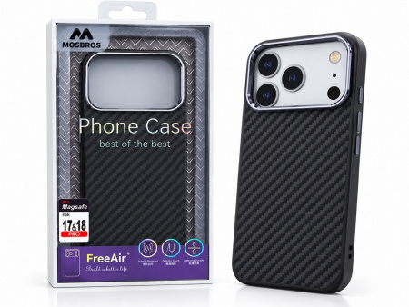 Пластиковая накладка FreeAir c MagSafe совместимая с iPhone 18 Pro/17 Pro под карбон черная