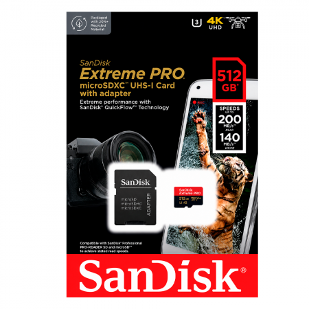 Карта памяти SanDisk Extreme Pro Micro SD 512GB U3 A2 V30 200/140MB/S 4K с адаптером