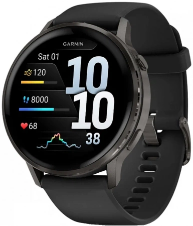 Умные часы Garmin Venu 4 45 мм грифельный с силиконовым ремешком цвета черный (010-03014-40)