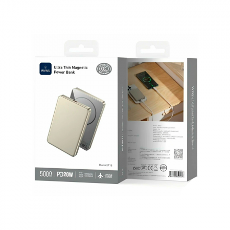 Внешний аккумулятор WIWU Ultra-Thin с MagSafe 5000mAh 15W Moonrise (восход) CCC - фото 5