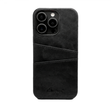 Накладка из эко-кожи Juteni с картхолдером совместимая с iPhone 15 Pro Max черная