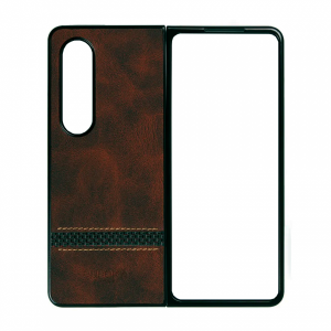 Пластиковая накладка PULOKA Handmade для Samsung Galaxy Z Fold5 под кожу коричневая