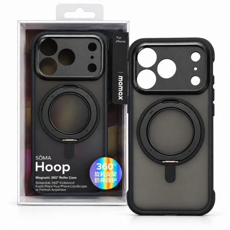 Противоударная накладка с кольцом Momax Hoop с MagSafe совместимая с iPhone 18 Pro черная