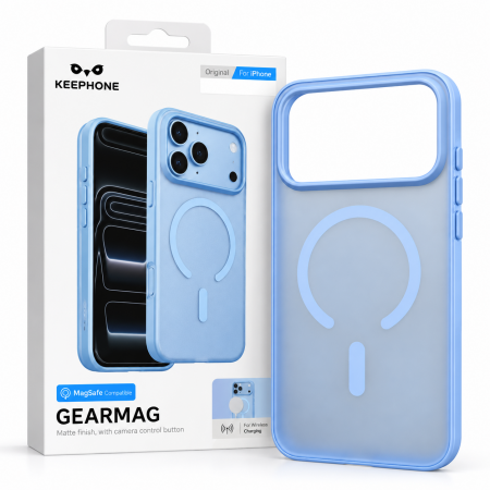 Противоударная накладка Keephone Gearmag с Magsafe совместимая с 18 Pro/17 Pro голубой
