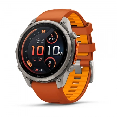 Умные Часы Garmin Fenix 9 Pro 47 mm inReach AMOLED Sapphire Titanium with autumn orange/spark orange silicon band (Оранжевый) (010-04336-01)