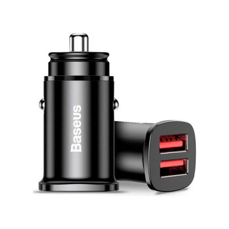 Автомобильное зарядное устройство Baseus 2USB 30W металл черный - фото 2