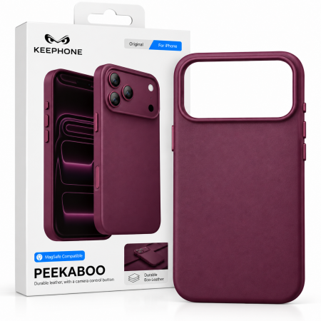 Накладка из эко-кожи Keephone Peekaboo с Magsafe совместимая с 18 Pro/17 Pro бургунди