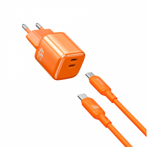 Сетевое зарядное устройство+кабель Wiwu Cube (Wi-G025) 45W 2xType-C оранжевое