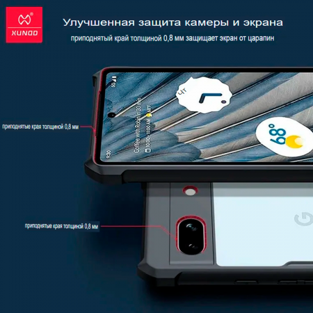 Противоударная накладка Xundd для Google Pixel 7A прозрачная с черными бортами - фото 2