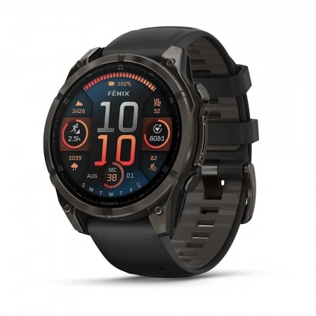 Умные часы Garmin Fenix 8 47 mm AMOLED Sapphire Carbon Gray DLC titanium with black Peddle gray (серый карбон серый-черный ремешок) (010-02904-20)