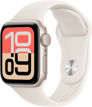 Умные часы Apple Watch SE 3 2025, 44 мм, корпус из алюминия цвета «сияющая звезда», спортивный ремешок цвета «сияющая звезда», размер M/L (MEHJ4)