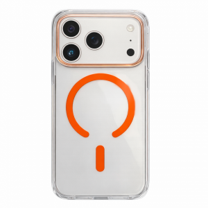 Пластиковая накладка Keephone Aurora с MagSafe (оранжевый) совместимая с iPhone 17 Pro прозрачный