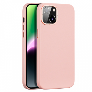 Пластиковая накладка Dux Ducis GRIT series с MagSafe совместимая с iPhone 14 Plus экокожа розовая
