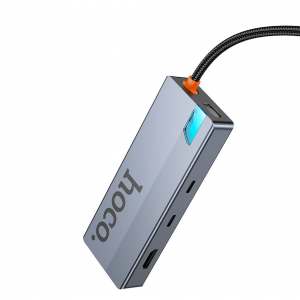 USB-концентратор HOCO HB52 8 Гнезд PD, 2*USB3.0,  HDTV. Type-C.TF. RJ45. SD, Micro SD. 4К серый