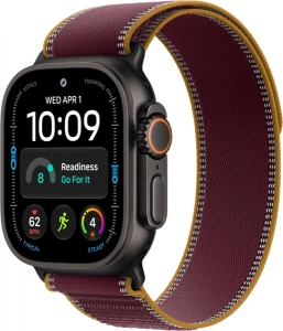 Apple Watch Ultra 4 (2026) Cellular, 49 мм, корпус из черного титана, ремешок Trail Loop цвета Burgundy (M/L) цвета Бордовый MJC44