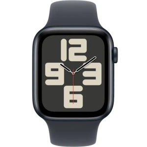 Умные часы Apple Watch SE 2024, 44 мм, корпус из алюминия цвета «полуночный черный», спортивный ремешок цвета «полуночный черный» SM (MXEJ3)