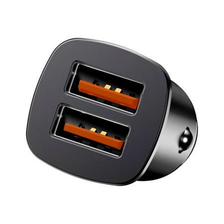 Автомобильное зарядное устройство Baseus 2USB 30W металл черный - фото 3