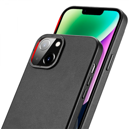 Пластиковая накладка Dux Ducis GRIT series с MagSafe совместимая с iPhone 14 Plus экокожа черная  - фото 2