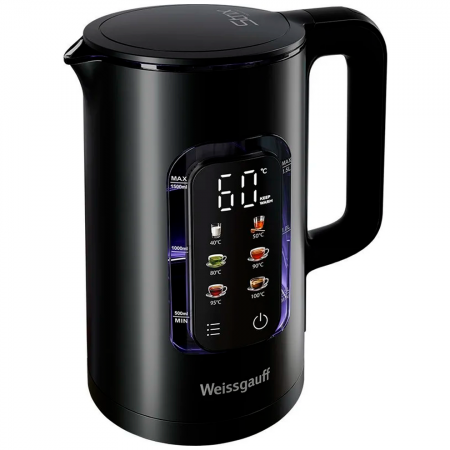 Чайник электрический Weissgauff WK 1500 Db Touch BodyCool черный EAC - фото 2