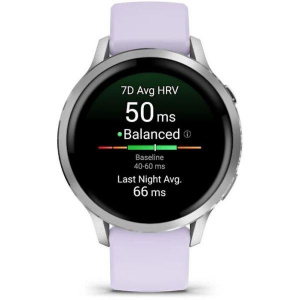 Умные часы Garmin Venu 4 41mm серебристый с сиреневым силиконовым ремешком (010-03013-41)