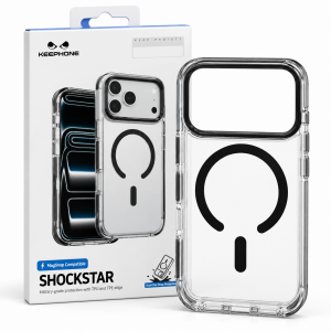 Противоударная накладка Keephone Shocstar с Magsafe совместимая с 18 Pro/17 Pro прозрачная черный кант