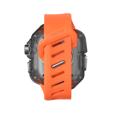 Карбоновый кейс с ремешком Aulumu A01 совместимый с Apple Watch Ultra 49mm черный/оранжевый - фото 4