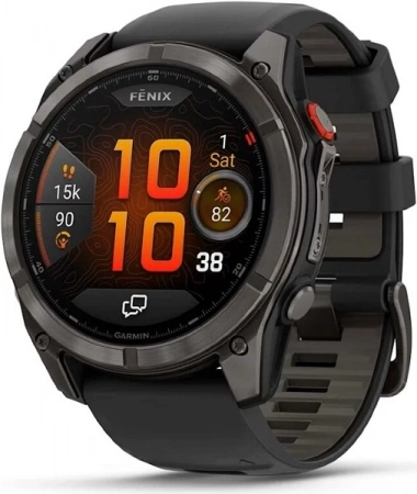 Умные часы Garmin Fenix 8 Pro 47mm Amoled Sapphire DLC Titanium with Black/Pebble Gray Silicone Band (010-03198-00)