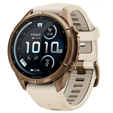 Умные Часы Garmin Fenix 9 Pro 43 mm AMOLED Sapphire Autumn Gold Titanium  Cream/French Gray Silicone Band (кремово-серый) (010-04335-67)