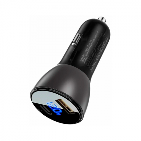 Автомобильное зарядное устройство Acefast B6 (USB-A/USB-C) with digital diaplay Transparent 63W - фото 3