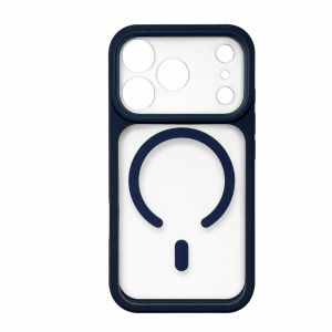 Пластиковая накладка Cabben с MagSafe совместимая с iPhone 17 Pro Max прозрачная с синими бортами