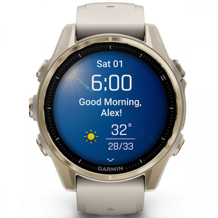 Умные Часы Garmin Fenix 8 43 mm Amoled Sapphire GPS Watch золотистые с дымчато-серым ремешком (with silicone band) (010-02903-18) - фото 4