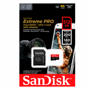 Карта памяти SanDisk Extreme Pro Micro SD 512GB U3 A2 V30 200/140MB/S 4K с адаптером