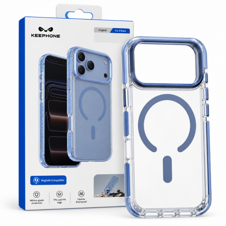 Противоударная накладка Keephone Shocstar с Magsafe совместимая с 18 Pro/17 Pro голубая
