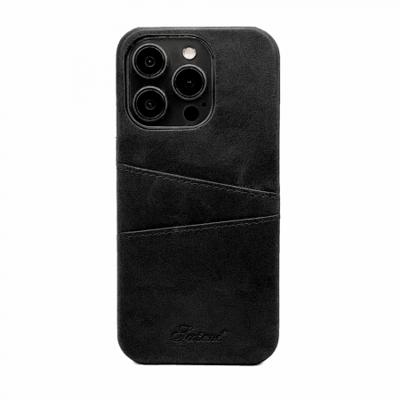 Накладка из эко-кожи Juteni с картхолдером совместимая с iPhone 15 Pro черная