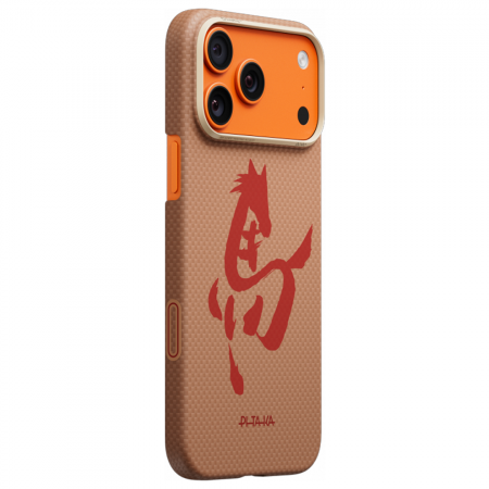 Кевларовая накладка Pitaka Ultra-Slim Case (Ink Horse Painting Edge) совместимая с iPhone 17 Pro золотая/для розницы 003 - фото 3