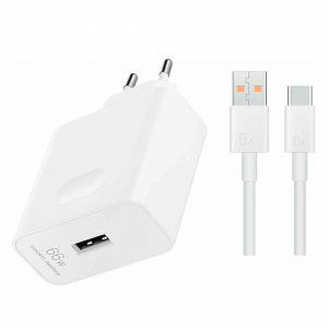 Сетевое зарядное устройство Huawei (Max 66W) + USB-C кабель белое