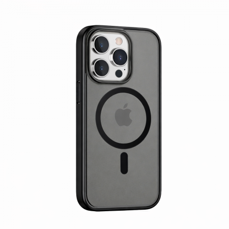 Противоударная накладка Hoco Transparent с MagSafe совместимая с iPhone 15 Pro затемненная черный кант