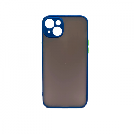 Пластиковая накладка NEW Skin совместимая с iPhone 15 Plus затемненная синий кант
