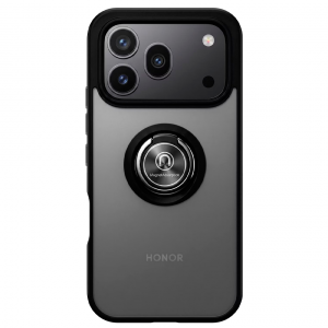 Противоударная накладка с кольцом совместимая с Honor 600/600 Pro затемненная черный кант