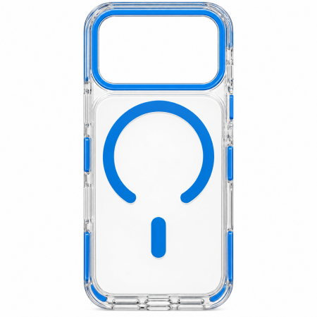 Пластиковая накладка Cabben с MagSafe совместимая с iPhone 18 Pro Max/17 Pro Max прозрачная с голубыми бортами - фото 2