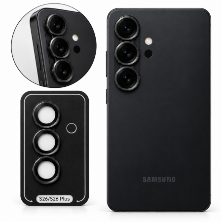 Защитное стекло Gorilla Glass на камеру совместимое с Samsung S26/S26 Plus черное - фото 2