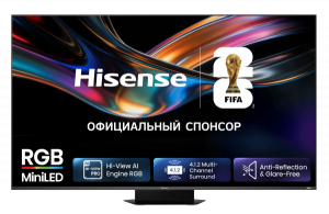 Телевизор Hisense 85" 85UR9S Mini LED, RGB, 4K UltraHD, HDR, 180 Гц, Smart TV, HomeOS EAC (гарантия Hisense)