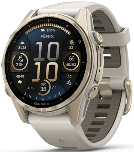 Умные Часы Garmin Fenix 8 43 mm Amoled Sapphire GPS Watch золотистые с дымчато-серым ремешком (with silicone band) (010-02903-18)